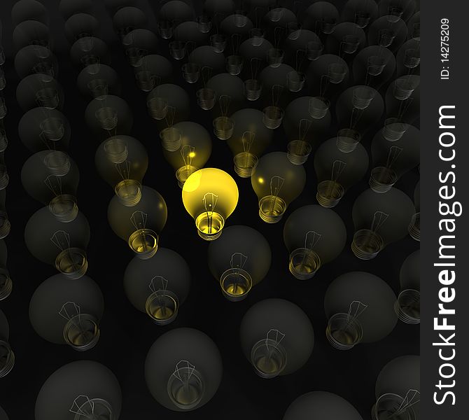 A bright yellow lightbulb - a 3d image