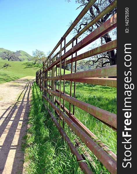 Ranch meadow fence in the hills.