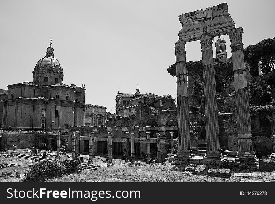 Forum Romanum in Rome in black and white. Forum Romanum in Rome in black and white