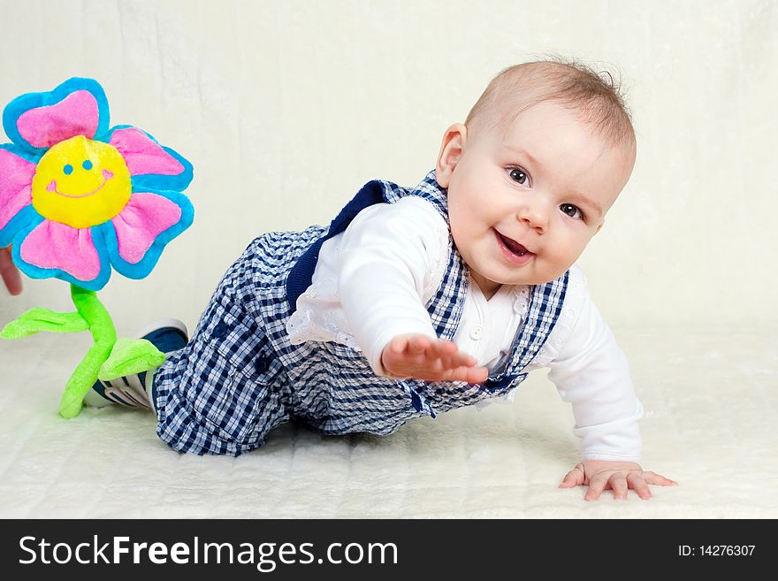 Happy child girl at studio