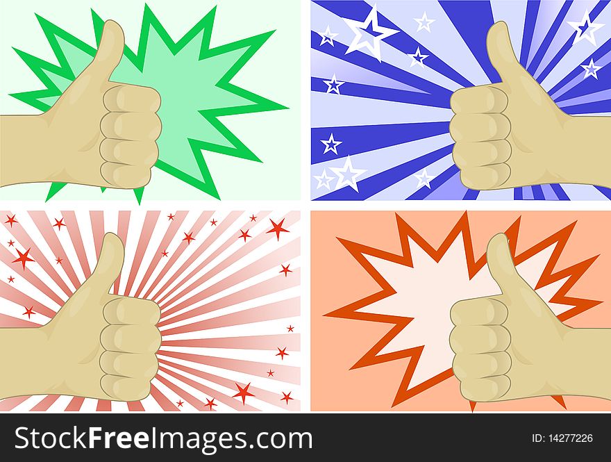 The hand gesture representing fine on four different backgrounds. The hand gesture representing fine on four different backgrounds
