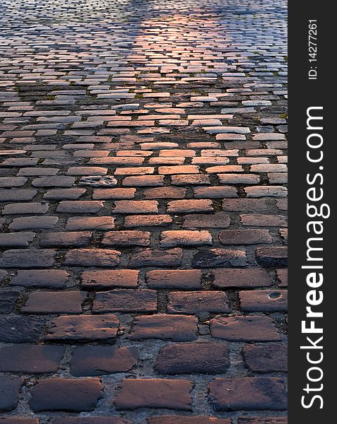 Cobbled, ancient city of stone road.