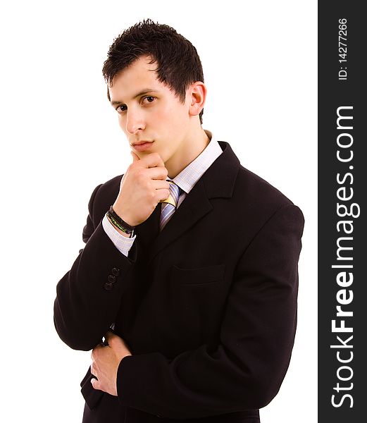 Portrait of young business man, isolated on white