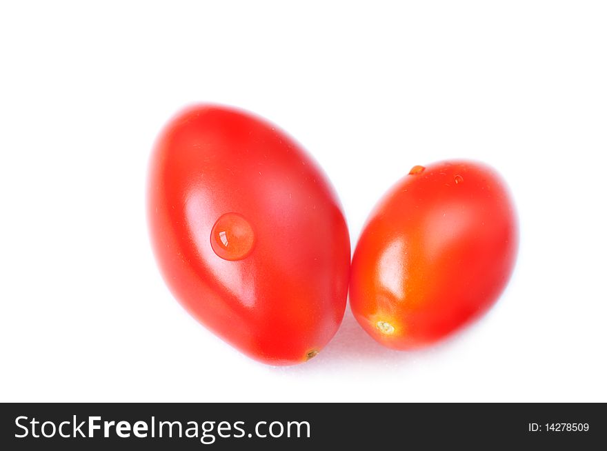 Two tomato with drop and isolated with white background