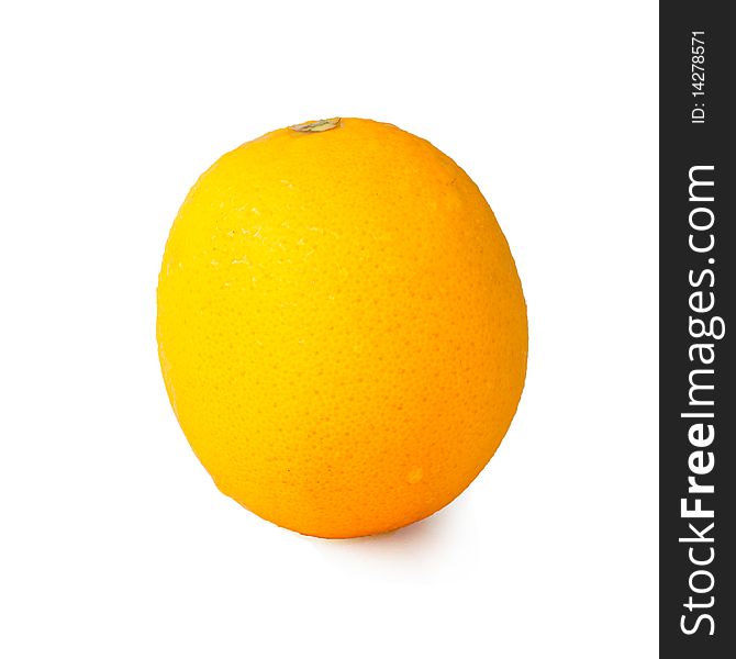 Single orange with drop on it and isolated with white background