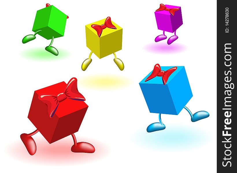 Colored blocks with bows on a white background. Colored blocks with bows on a white background