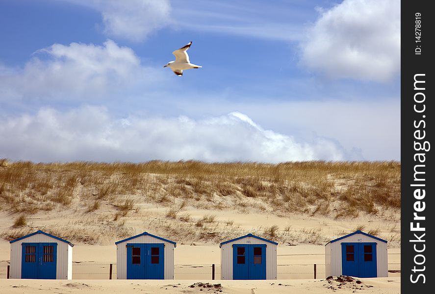 Houses on the beach with blue sky