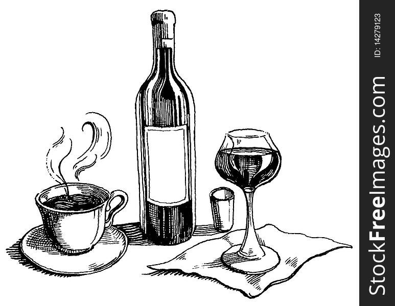 Wine and coffee on the table