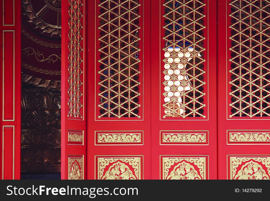 Red and golden chinese door