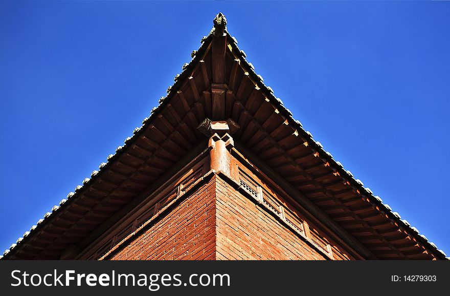 Close up of chinese temple roof with blue sky. Close up of chinese temple roof with blue sky.