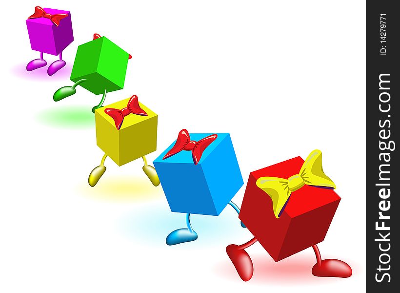 Colored blocks with gifts on a white background. Colored blocks with gifts on a white background