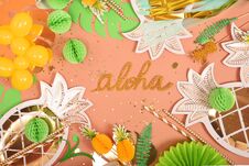 Festive Background. Tropical Theme. Summer. Hawaii. Party, Birthday. View From Above. Stock Photography
