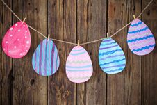 Paper Easter Painted Eggs Painted Hang On Clothespins Stock Photos