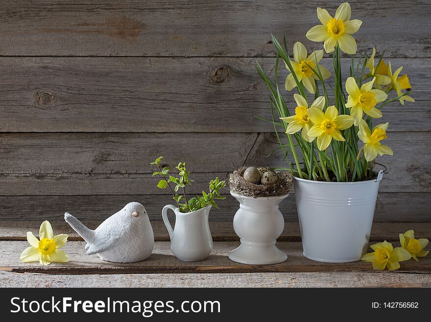 Easter Decoration On  Wooden Background