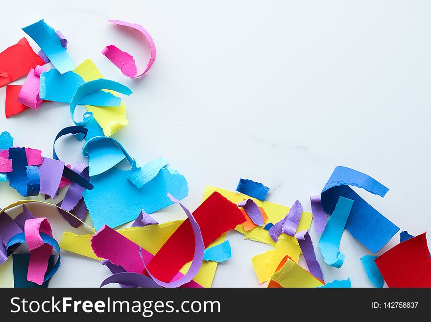 Holiday decor, creative design and party concept - Paper confetti on marble, flatlay background