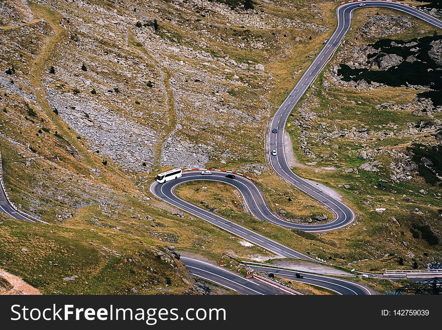 Wonderful mountain view. mountain winding road with many turns in autumn day. Transfagarasan highway, the most beautiful road in