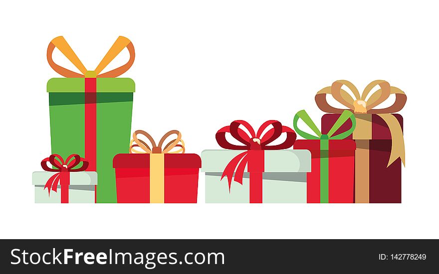 Gift boxes wrap ribbon bow vector illustration