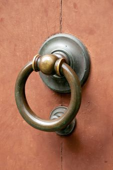 Metal Door Knocker On Wooden Door Stock Photos