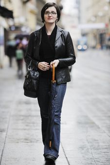 Woman On Street With Umbrella Royalty Free Stock Image Woman On Street With Umbrella Royalty Free Stock Image
