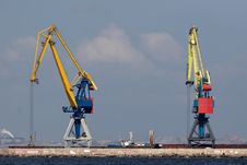 Two Huge Cranes At The Port Stock Photo