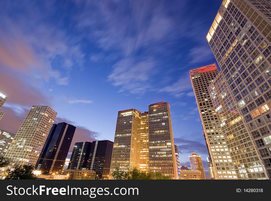 Skyscrapers - office buildings in downtown Beijing at sunset time