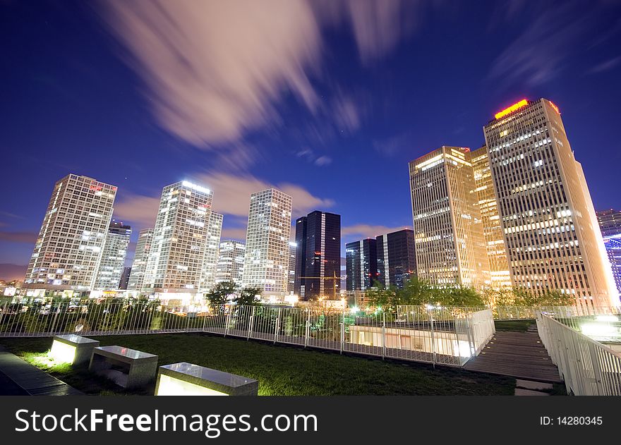 Skyscrapers - office buildings in downtown Beijing at sunset time