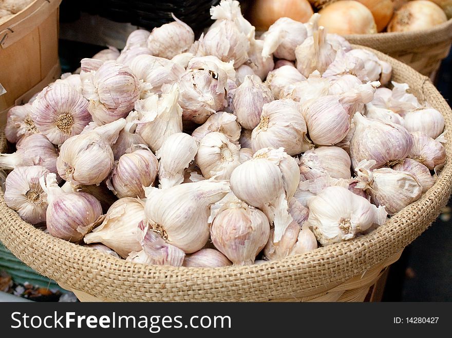 Closeup shoot of garlic in market place.