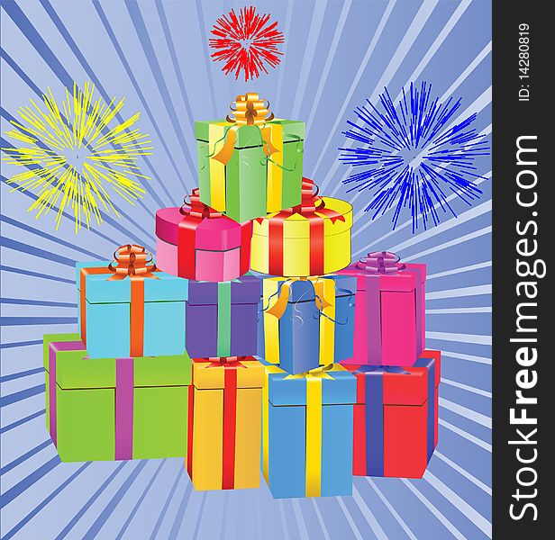 Colored Gift Boxes on color background