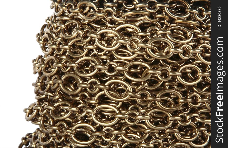 Metal chain coil on white