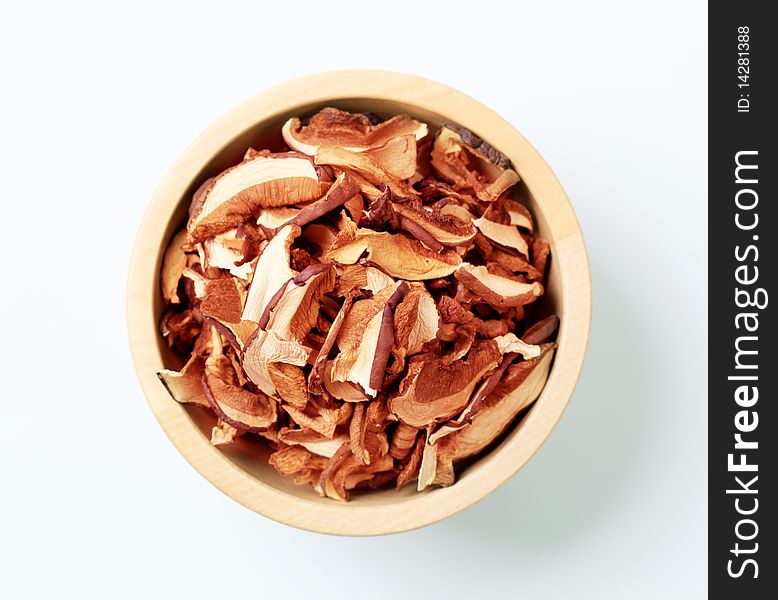 Bowl of dried mushrooms - overhead