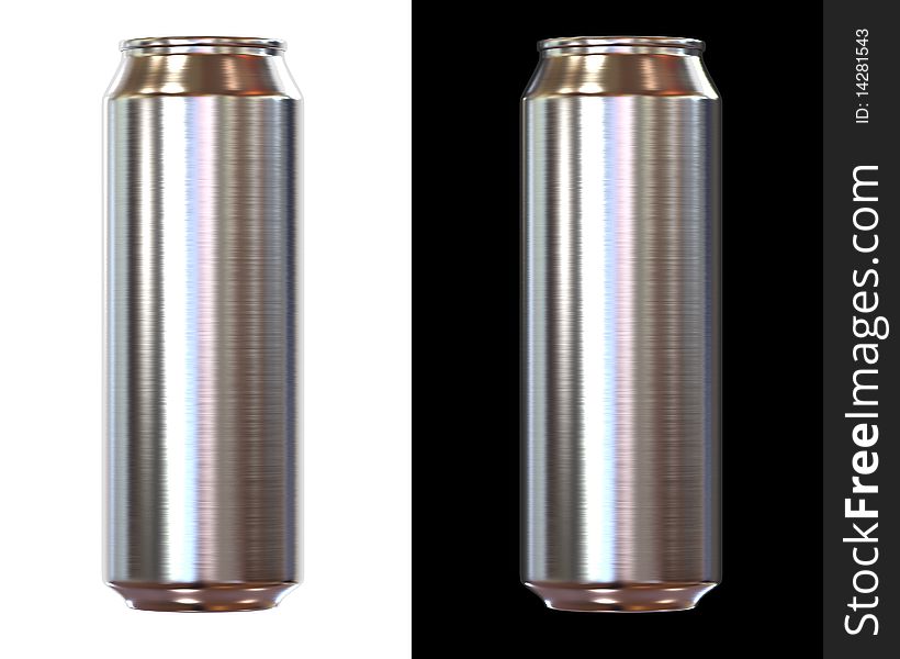 Beer can isolated on white and black background