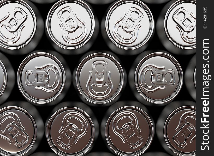 Aluminium beer cans background, 3d illustration