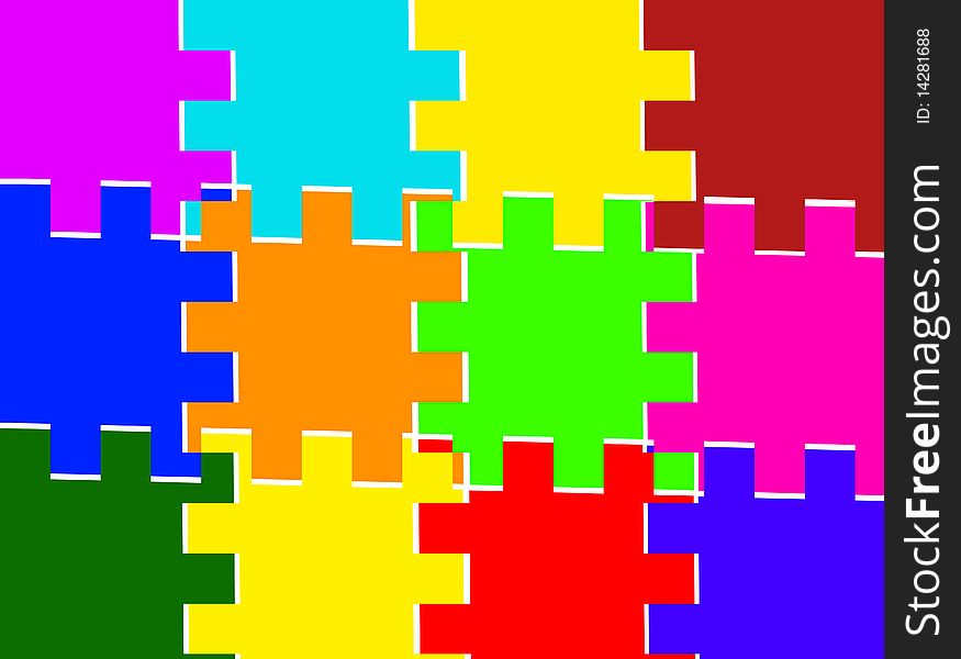 Squares puzzled background in many colors and white separate line.