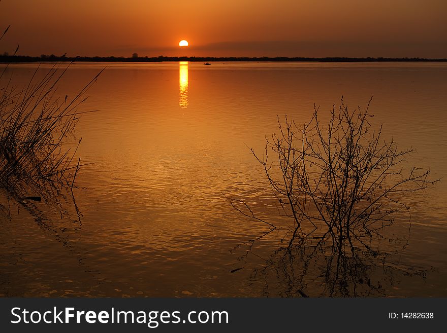 Beautiful landscape with a sunset