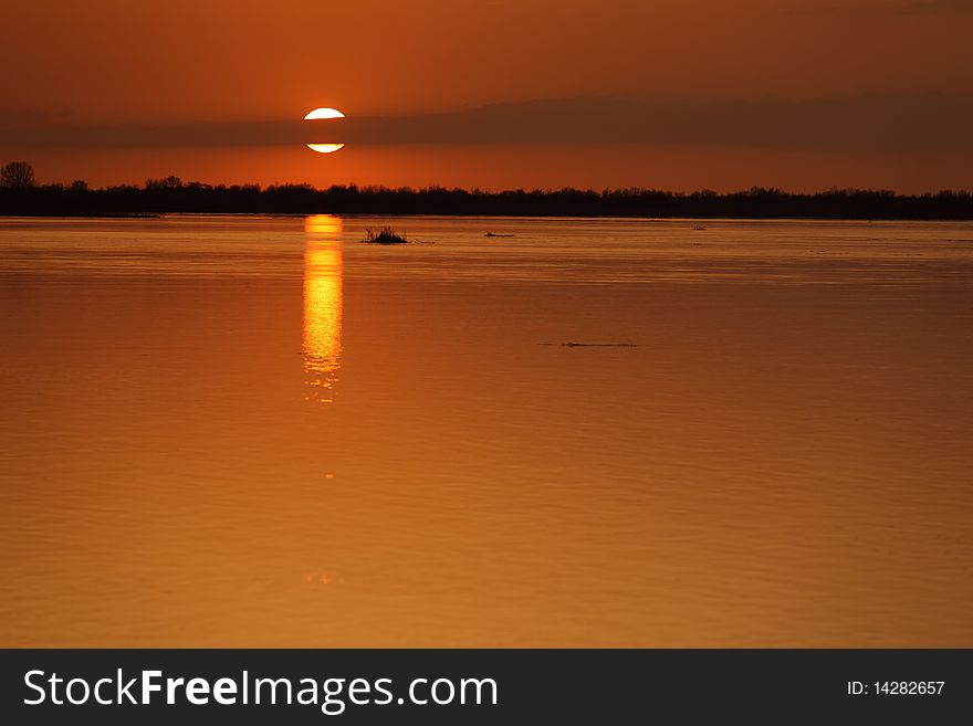 Sunset a on the river