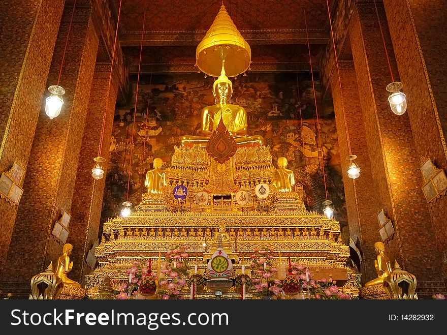 The buddha image part of wat po temple at bangkok province, metropolis of thailand. The buddha image part of wat po temple at bangkok province, metropolis of thailand