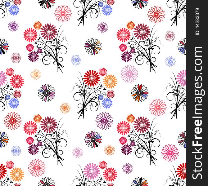 Seamless floral pattern with curls and bouquets