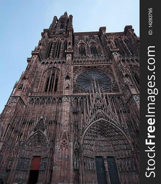 Low-angle shot of Notre Dame Cathedral, Strasbourg, France. Low-angle shot of Notre Dame Cathedral, Strasbourg, France