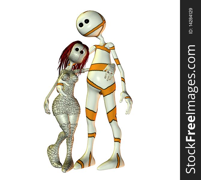 3d render of man and woman in trusted friends pose in the comic style. 3d render of man and woman in trusted friends pose in the comic style