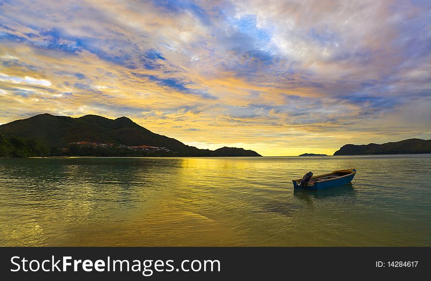 Panorama of tropical sunset - nature background