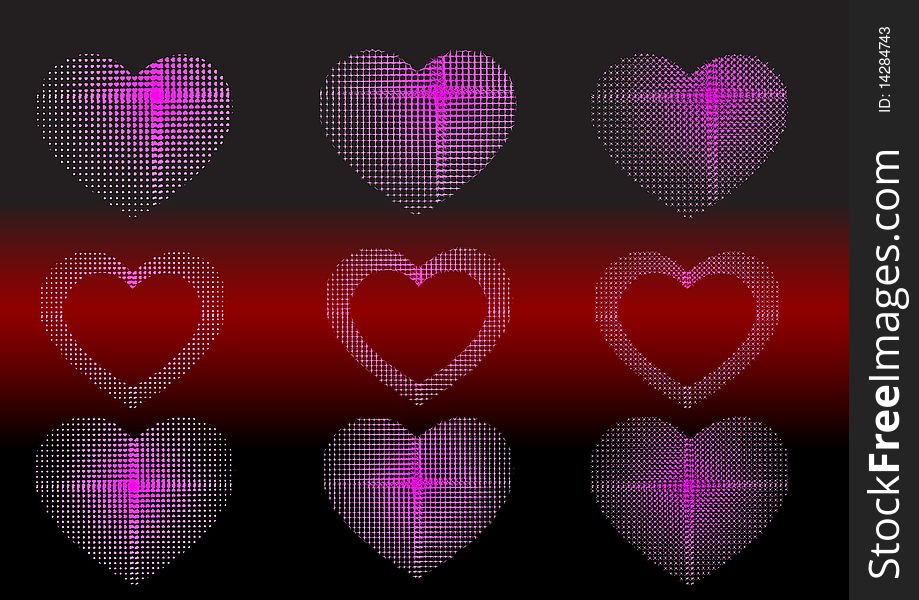 Coloured hearts on black background