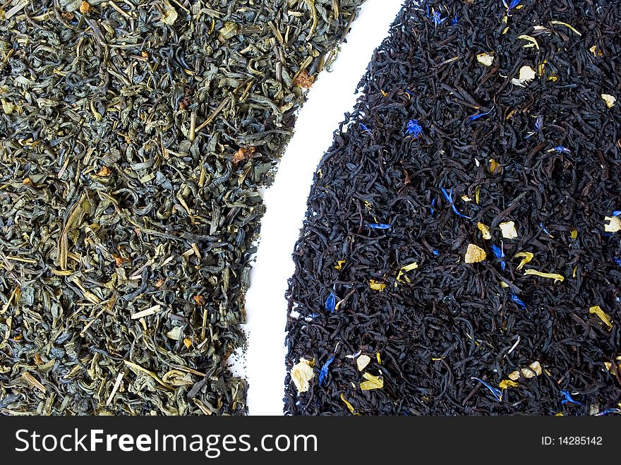 Black And Green Tea Divided By The White Space