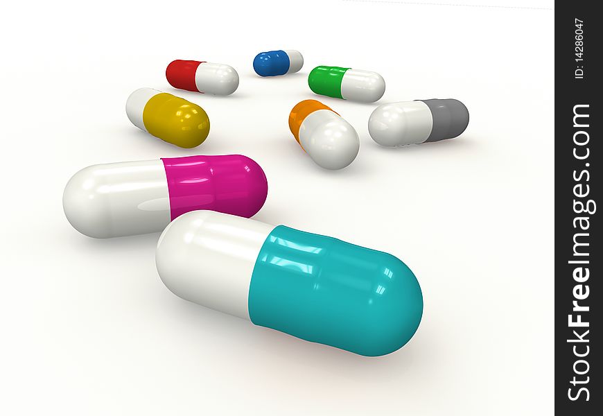 Medicine capsules of various colors. Medicine capsules of various colors