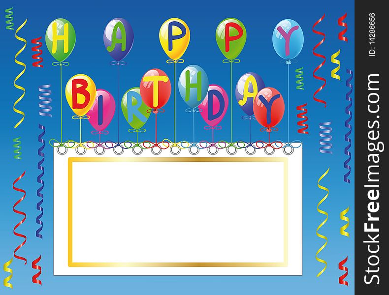 Vector Illustration of blank place card with balloons and confetti. Vector Illustration of blank place card with balloons and confetti.