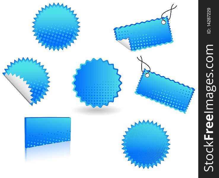 Illustration of stickers, blue, halftone