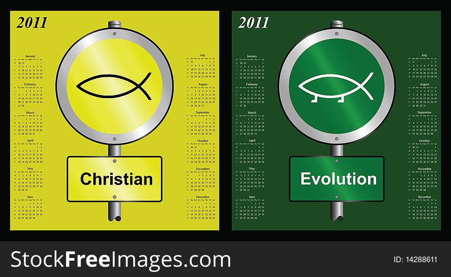 2011 calendars with Christian and Evolution themes