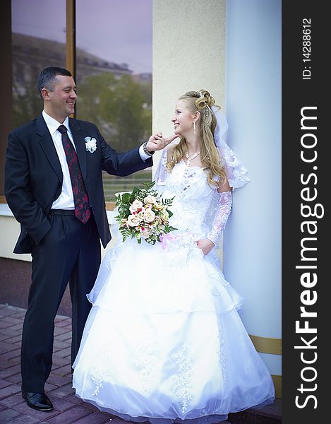 Wedding Wife and Husband with flowers