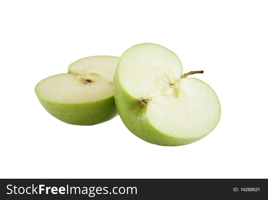 Half green apple isolated on the white background