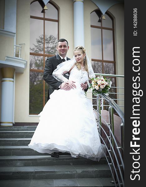 Wedding Wife and Husband with flowers