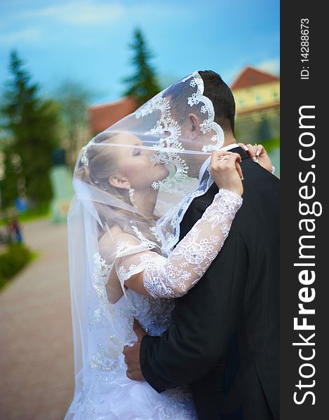 Wedding Wife and Husband with flowers